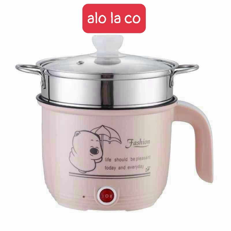 Ca Nấu Mì Đa Năng Có Tay Cầm 1,8L Kèm Giá Hấp Inox tay cầm thẳng và quặp