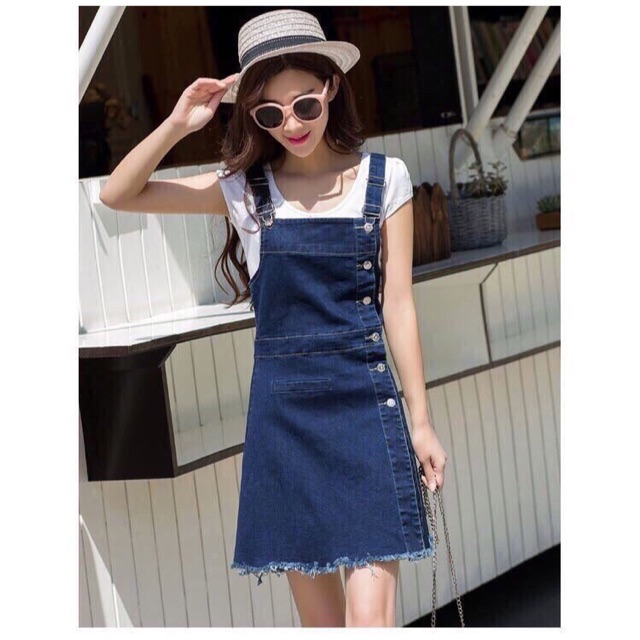 Yếm jean 2 dây nút cài 1 bên