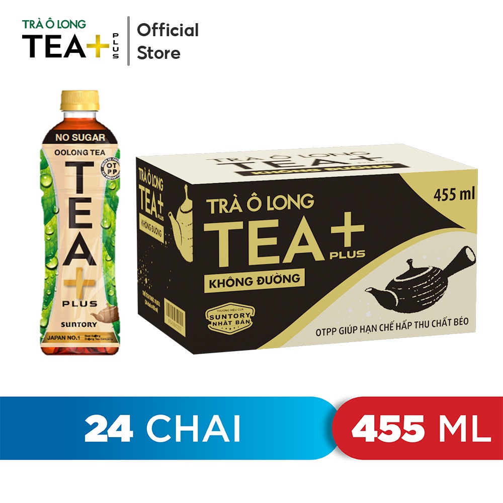 Thùng 24 Chai Trà Ô long Không Đường Tea+ (455ml/Chai)