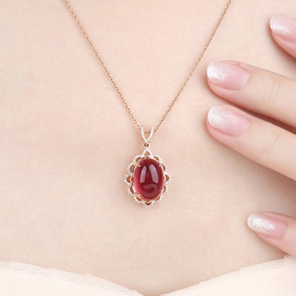 Dove Blood Ruby Mặt dây chuyền vòng cổ Nữ vàng hồng Đáy bạc Garnet Kim cương Tourmaline Nhẫn sang trọngQQ