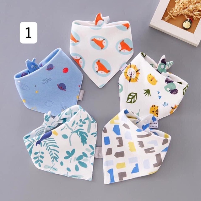 Combo 10 yếm tam giác cotton siêu mềm có khuy bấm cho bé