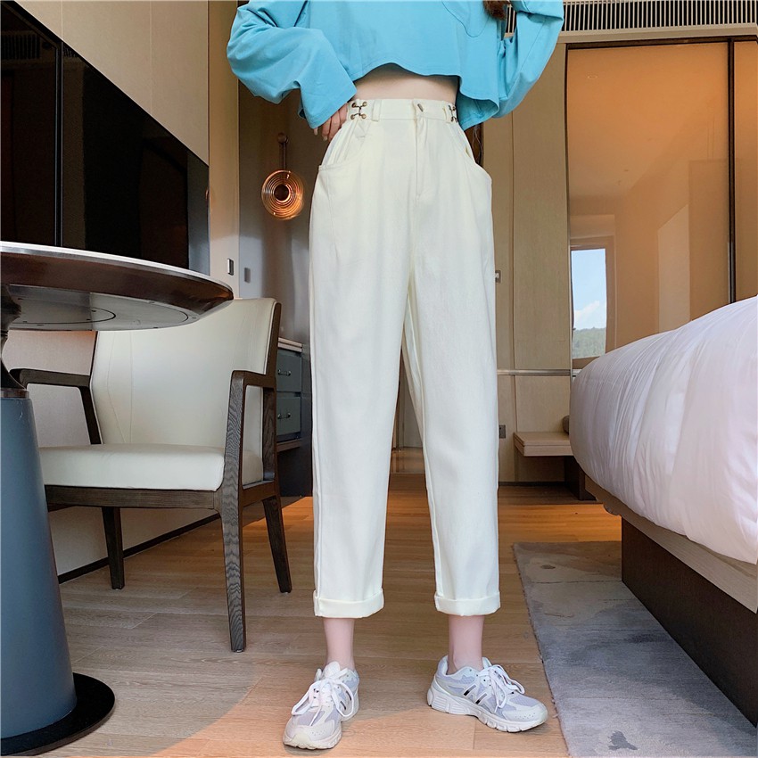 Quần Dài Lưng Cao Ống Rộng Màu Trơn Phong Cách Trẻ Trung | BigBuy360 - bigbuy360.vn