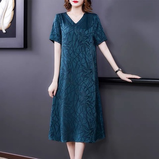 Váy - Đầm trung niên dáng A xuông V35 - Đầm trung niên dáng dài qua gối - Đầm nữ béo bigsize