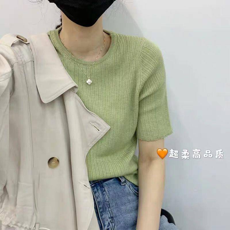 Áo Thun Tay Ngắn Cổ Tròn Màu Sắc Đơn Giản Dành Cho Nữ