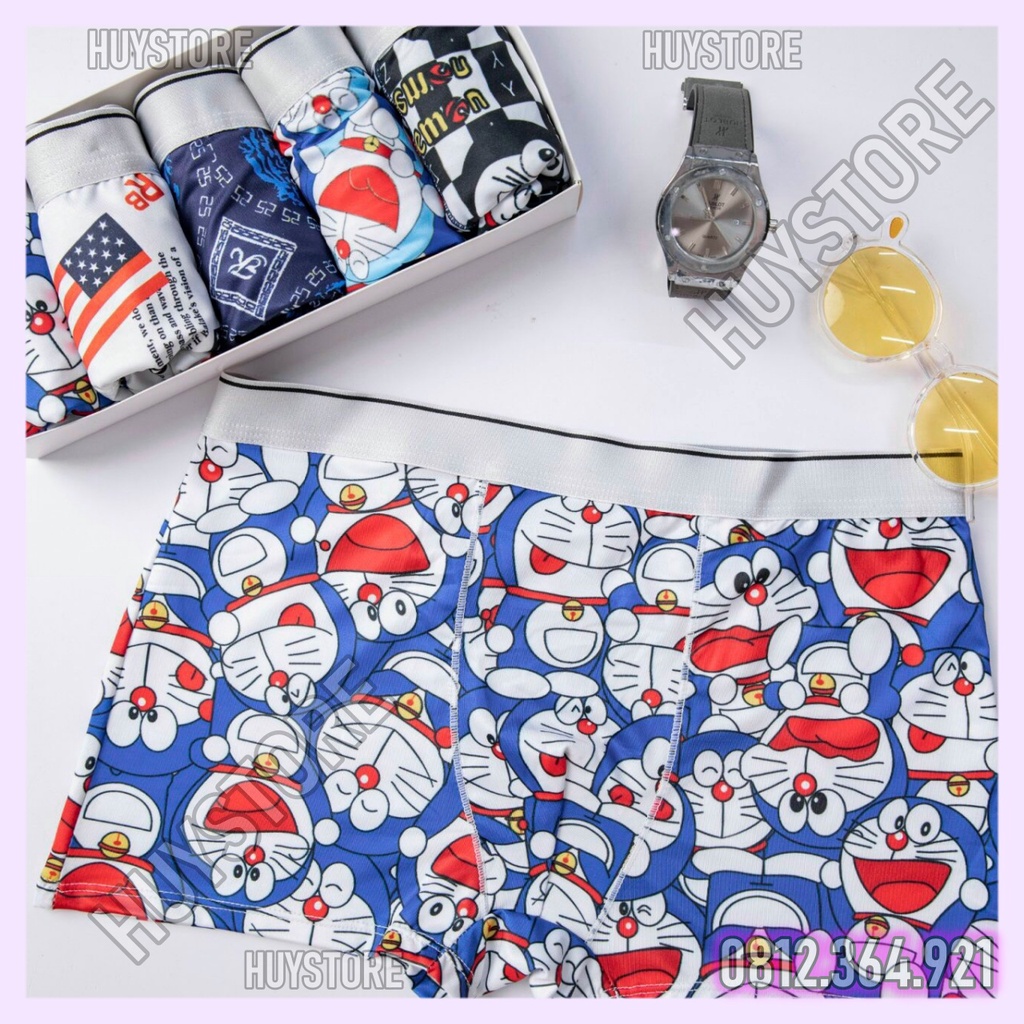 [Hộp 4 quần; Hộp 5 quần NGẪU NHIÊN ] boxer nam hoạt hình, quần sịp nam co giãn, thoáng mát siêu cute