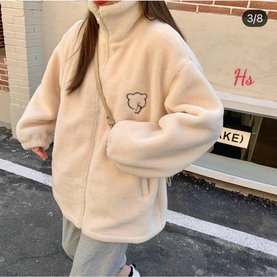 [ Có Ảnh + Video Thật ] Áo Khoác Lông Thêu Gấu Ăn Bánh Chất Liệu Lông Mềm - HT STORE | BigBuy360 - bigbuy360.vn