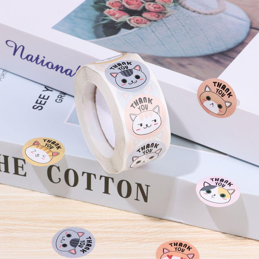 Cuộn 500 Miếng Dán Giấy Kraft In Chữ Thank You Hoạt Hình Dễ Thương Dùng Trang Trí Hộp Quà