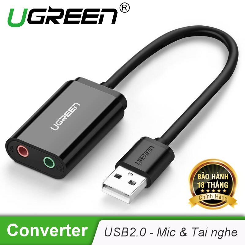 Dây USB 2.0 mở rộng sang đồng thời 2 cổng 3.5mm cho tai nghe + mic không cần driver UGREEN 30143