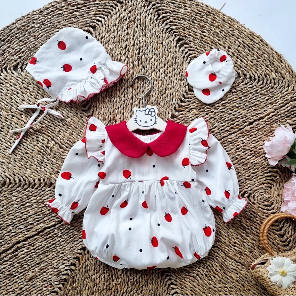 Bodysuit bé gái sơ sinh  [𝐓𝐀̣̆𝐍𝐆 𝐊𝐄̀𝐌 MŨ + 𝐆𝐈𝐀̀𝐘 𝐕𝐀̉𝐈 SU SHOP- Body quả dâu