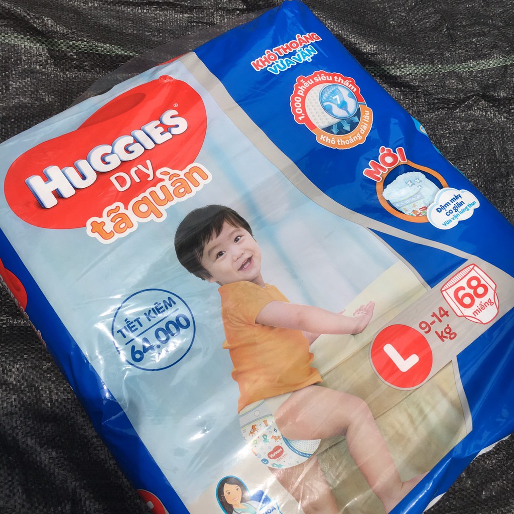 TÃ QUẦN HUGGIES DRY SIZE L 68 MIẾNG/ BỈM QUẦN HUGGIES L68