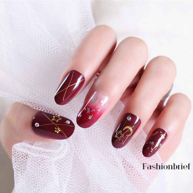 [Hàng mới về] Set 24 móng tay giả có họa tiết và đính hạt trang trí móng tay sáng tạo