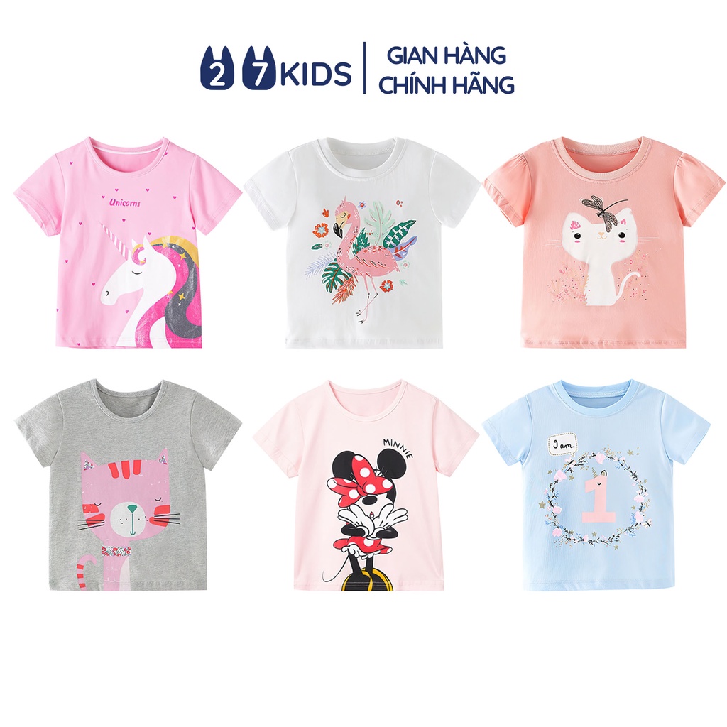 Áo thun bé gái ngắn tay 27Kids Forest Kingdom áo cộc nữ 100% Cotton cho trẻ từ 2-10 tuổi GSTS6