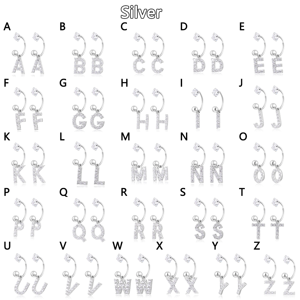 Khuyên Tai Thép Không Gỉ Hình 26 Chữ Cái Đính Đá Zircon