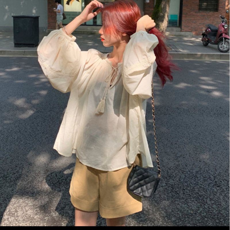 áo babydoll đũi cổ tròn buộc dây chuông vintage ảnh thật