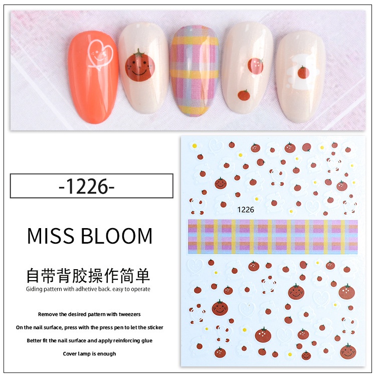 Miếng Dán Trang Trí Móng Tay 3D Chống Nước Hình Thỏ Và Hoa Dễ Thương