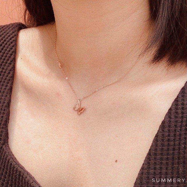 Vòng cổ chocker mặt bướm nhỏ bạc 925 mạ vàng hồng - Hàng nhập khẩu