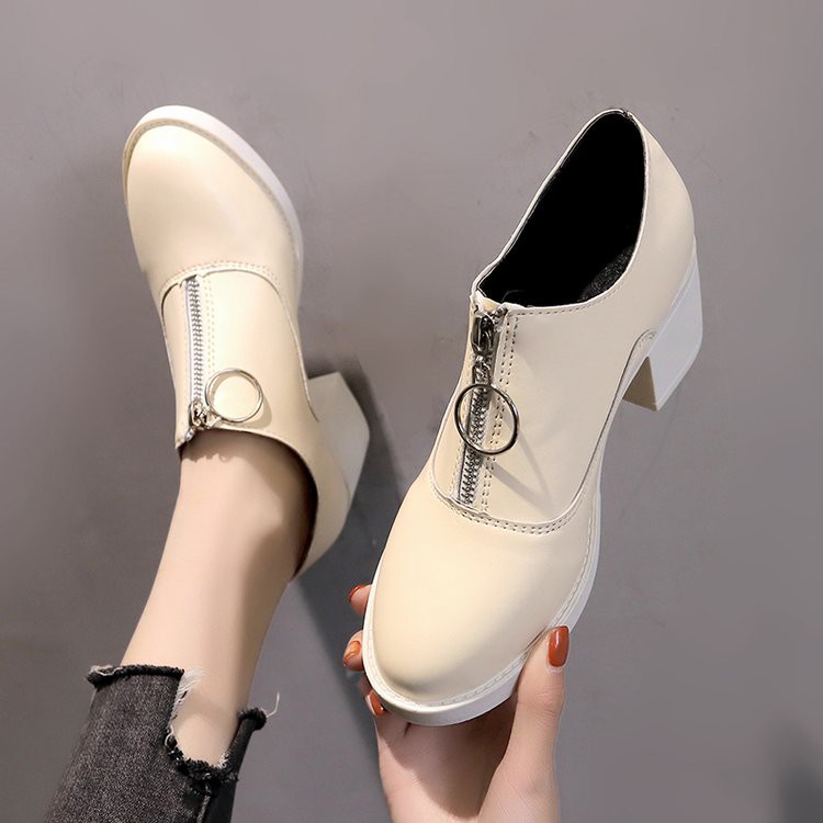 D35- giày oxford nữ da bóng kéo khóa giữa phong cách Hàn Quốc