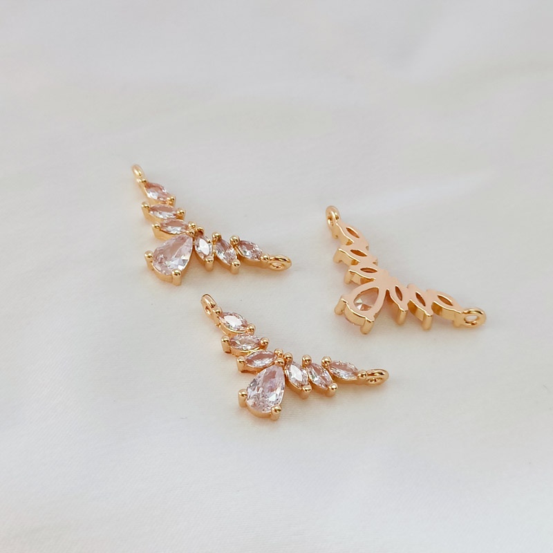 Phụ Kiện Trang Sức Hình Chữ V Đính Đá Zircon Mạ Vàng 14K Nhiều Màu Sắc DIY