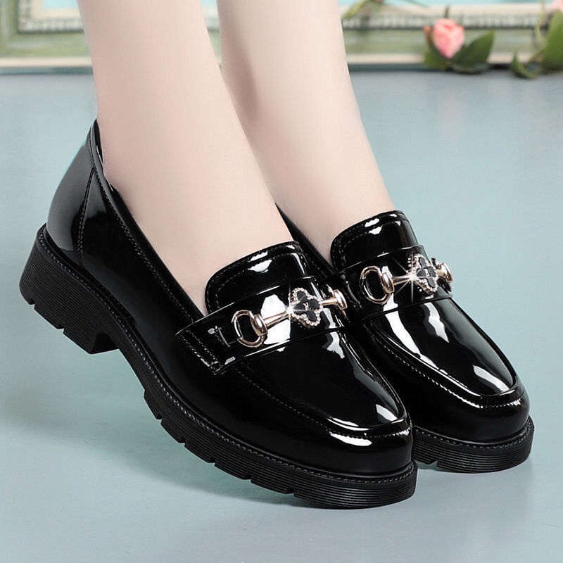 Giày Lười Da Bóng Đế Dày Mũi Tròn Phong Cách Anh Quốc Cho Nữ