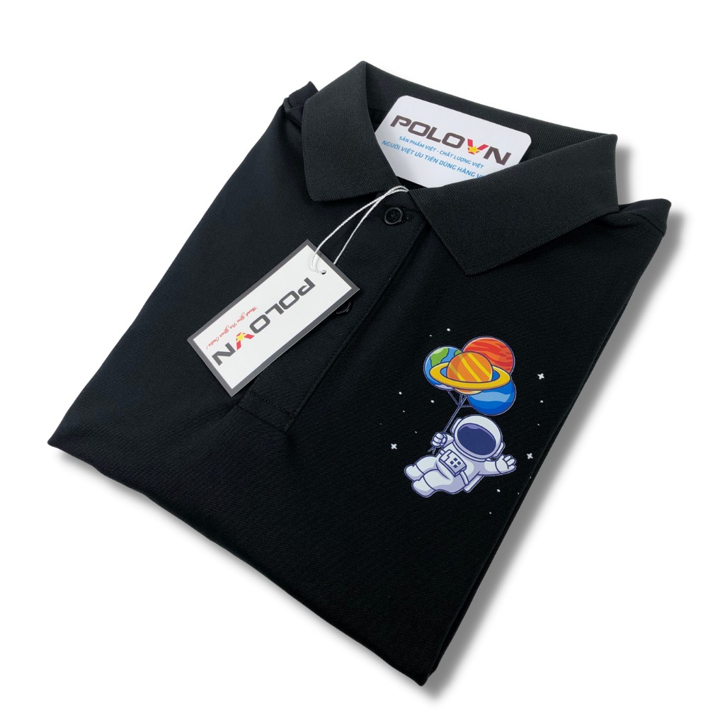 áo thun polo nam cổ bẻ, vải cá sấu , in hình Phi Hành Gia - hình ảnh sắc nét, không bị dính hình khi giặt, không xù lông