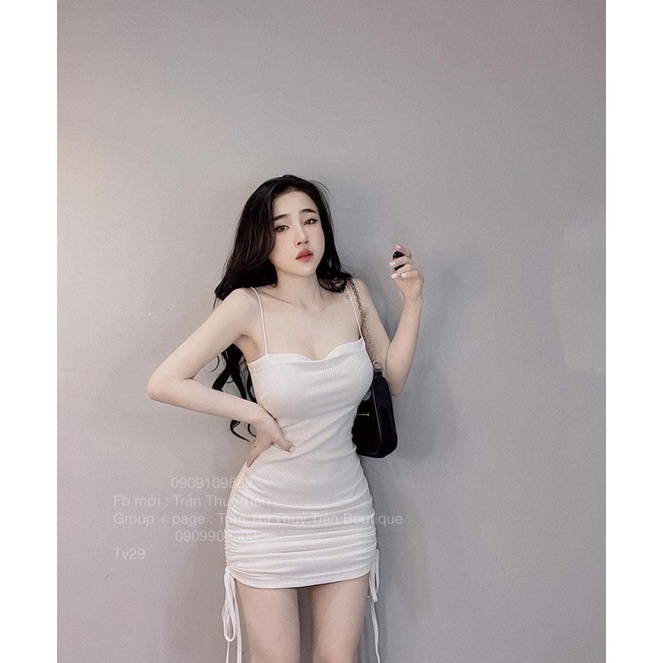 Đầm 2 Dây Thun Gân Body Ôm Rút Sườn 2S Sợi Bún Basic byChang