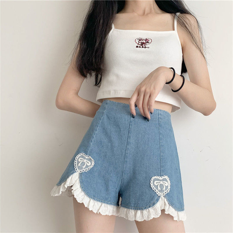 Quần Short Denim Ống Rộng Lưng Cao Thời Trang Dành Cho Nữ