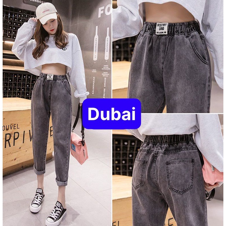 QUẦN JEAN BAGGY NỮ CHẤT BÒ 2 MÀU CẠP CHUN LƯNG THUN LƯNG CẠP CAO NÂNG MÔNG HOT TREND NHẬT BẢN,DUBAI FASHION