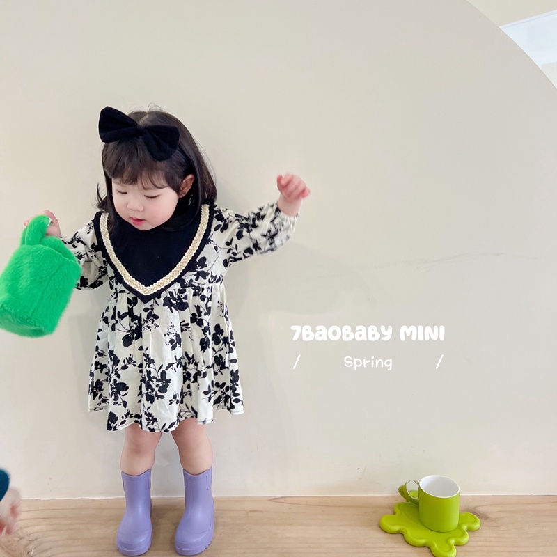 Đầm Công Chúa Tay Ngắn Màu Đen Phối Hoa Thời Trang Mùa Hè Cho Bé Gái