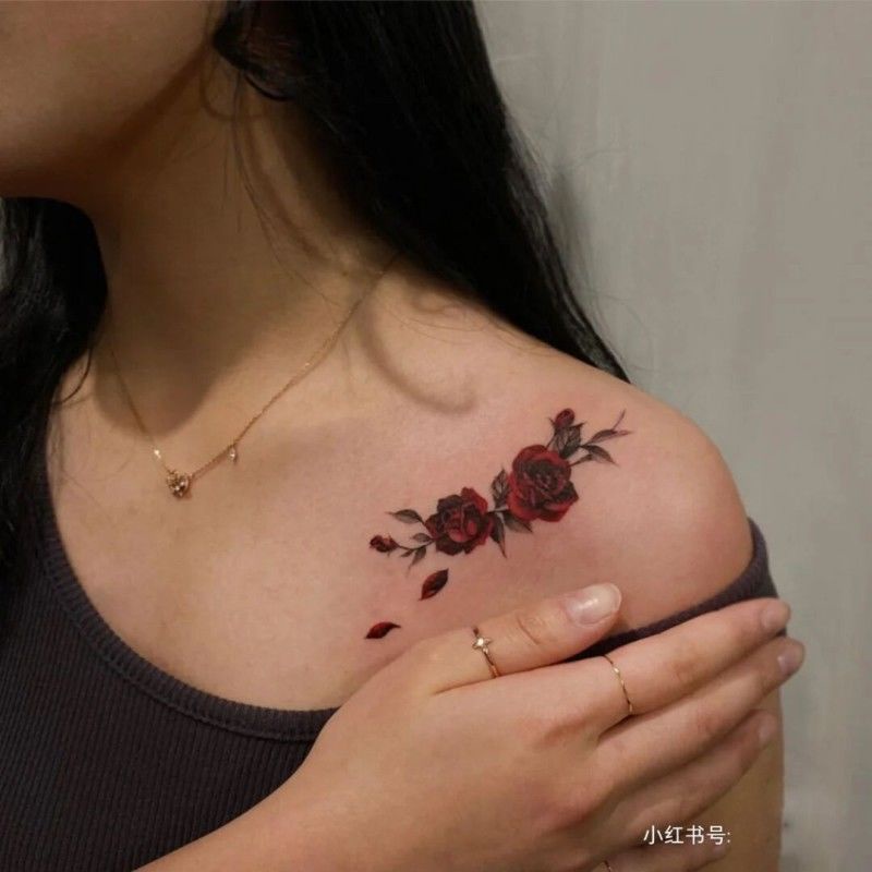 Hình Xăm Dán Trang Trí Cơ Thể Kiểu Cô Gái Và Hoa Hồng Quyến Rũ