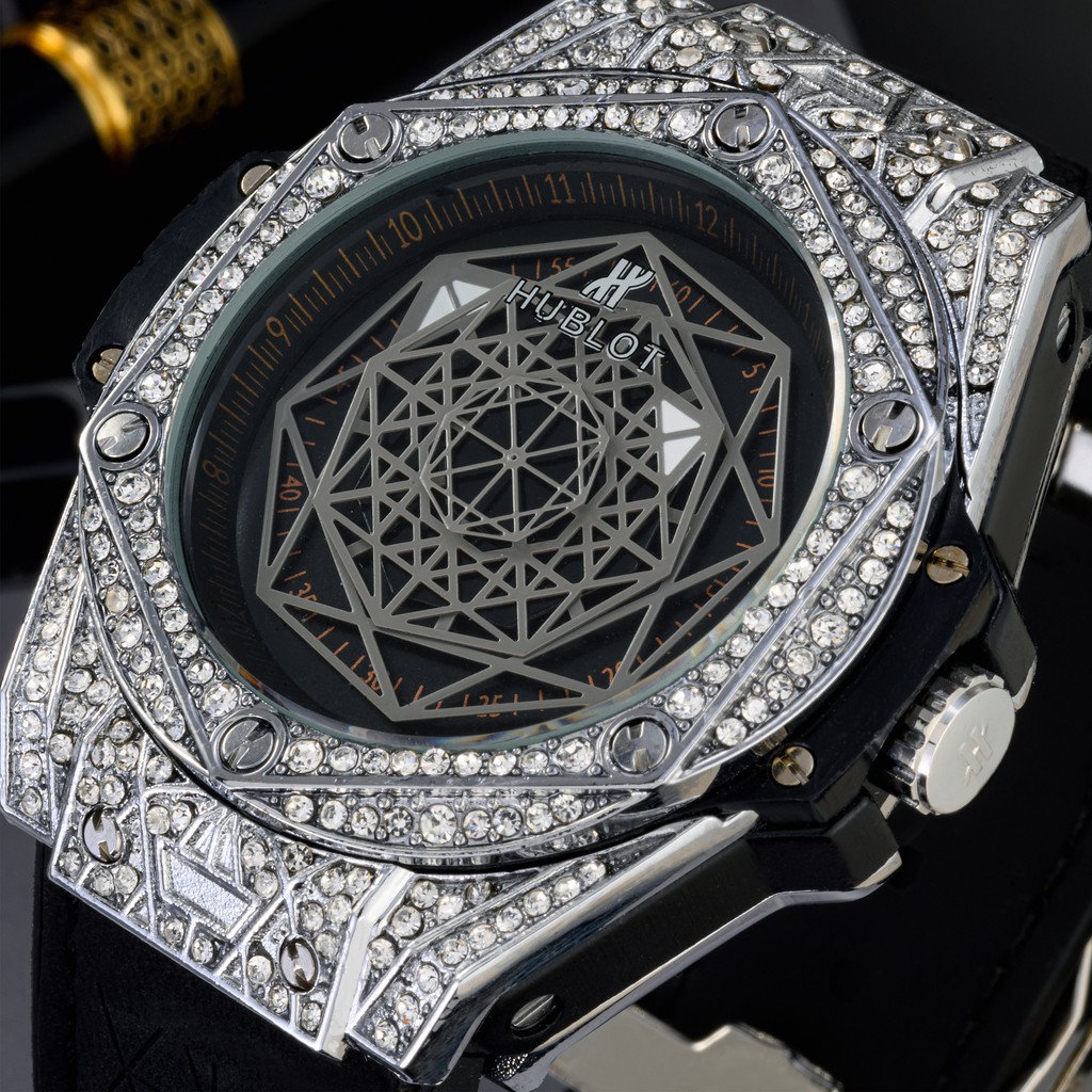 [Tặng box hãng] Đồng hồ nam Hublot cao cấp full đá mặt đa giác DH604 | BigBuy360 - bigbuy360.vn