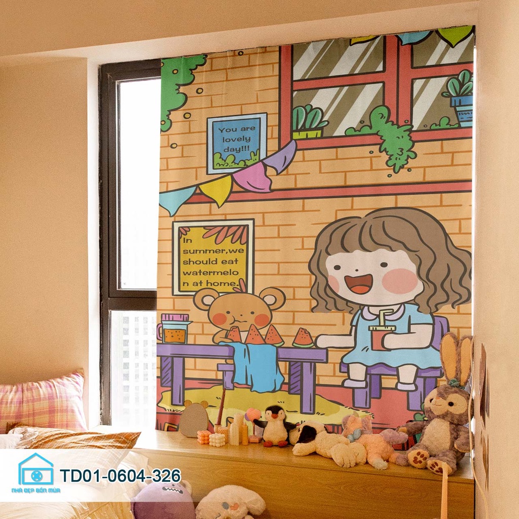 Rèm cửa sổ dán Tín Phát Decor,  rèm cửa sổ nhỏ, lớn hình Chibi dễ thương