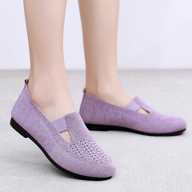 Giày Lười Dệt Kim Phối Lưới Thoáng Khí Đế Bằng Mềm Mại Thời Trang Xuân Hè Cho Nữ