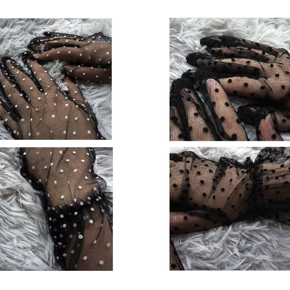 CACTU Sunscreen Mesh Mittens Sexy Full Finger Tulle Gloves Lotus Leaf Women Elastic Transparentes Dot Printing/Multicolor