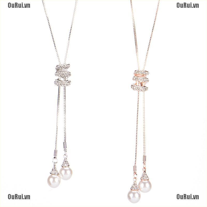 Vòng cổ Dài Đính Ngọc Trai Nhân Tạo Thời Trang