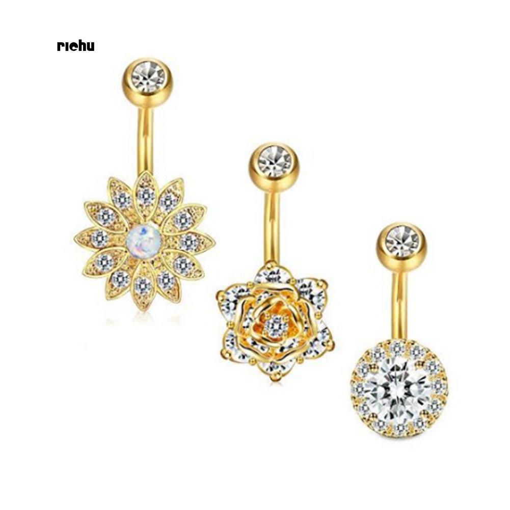 Set 3 Khuyên Rốn Hình Hoa Đính Đá Thời Trang Cho Nữ