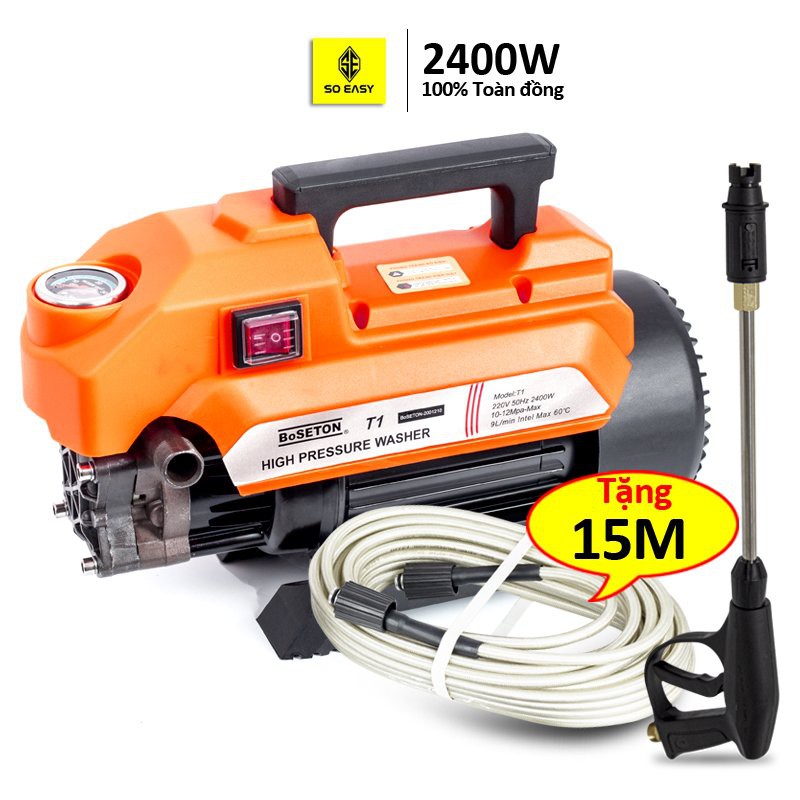 Máy rửa xe gia đình,may rua xe công suất mạnh 2400W BoSETON C0010T1,lõi đồng nguyên chất 100%,ống bơm nước 15m bảo hành