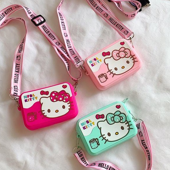 Túi đeo chéo silicon cho bé, túi mini cho bé hình mèo Hello Kitty xinh xắn phong cách Hàn Quốc