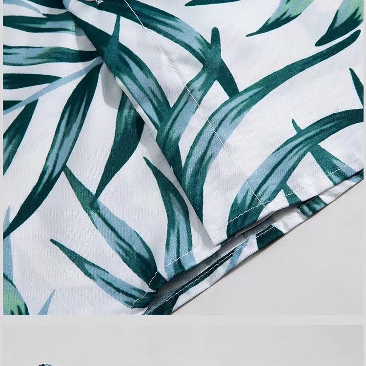 Áo Sơ Mi Ngắn Tay In Họa Tiết Lá Cây + Quần short Dáng Rộng Thoáng Khí Thời Trang Mùa Hè Phong Cách Hàn Quốc Cho Nam