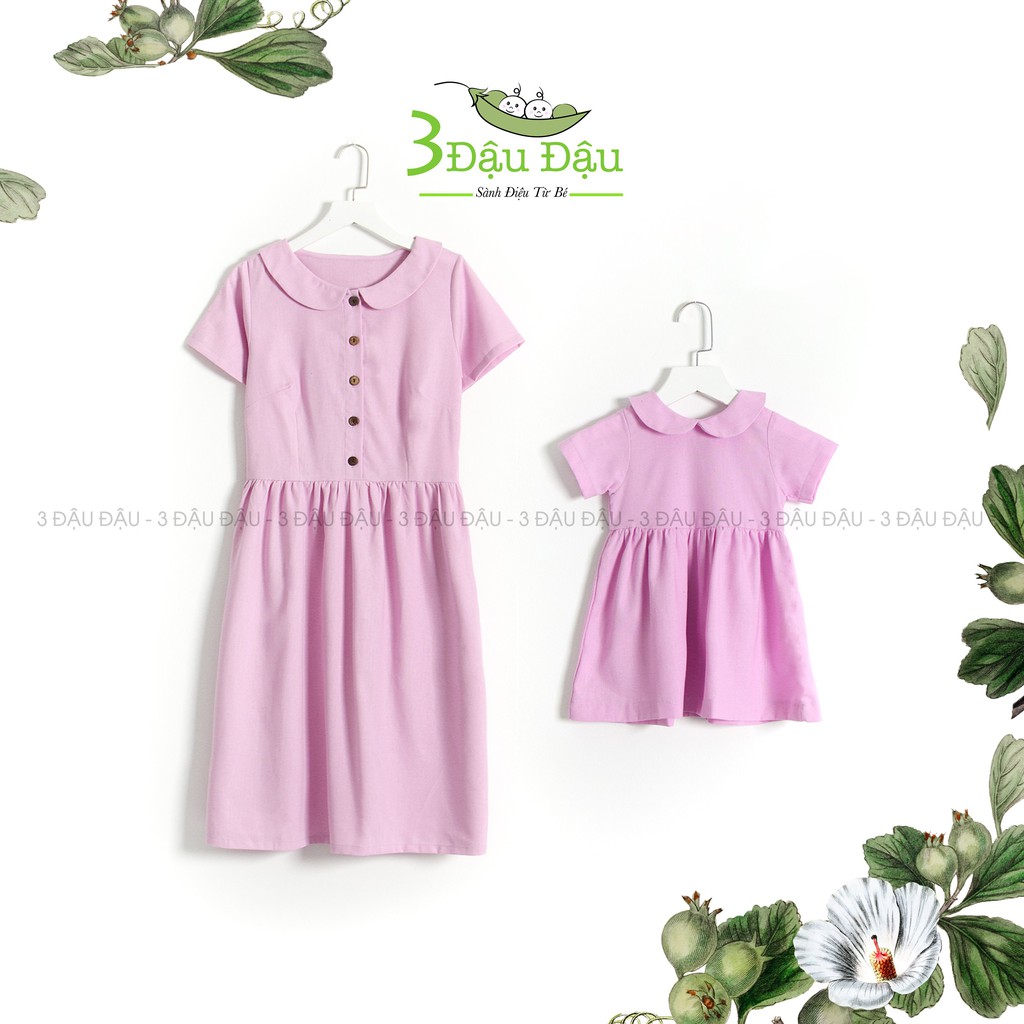 Đầm Cổ Sen Trùng Màu Mẹ & Bé cực đáng yêu  chất LInen Hàn Cao Cấp-LN27