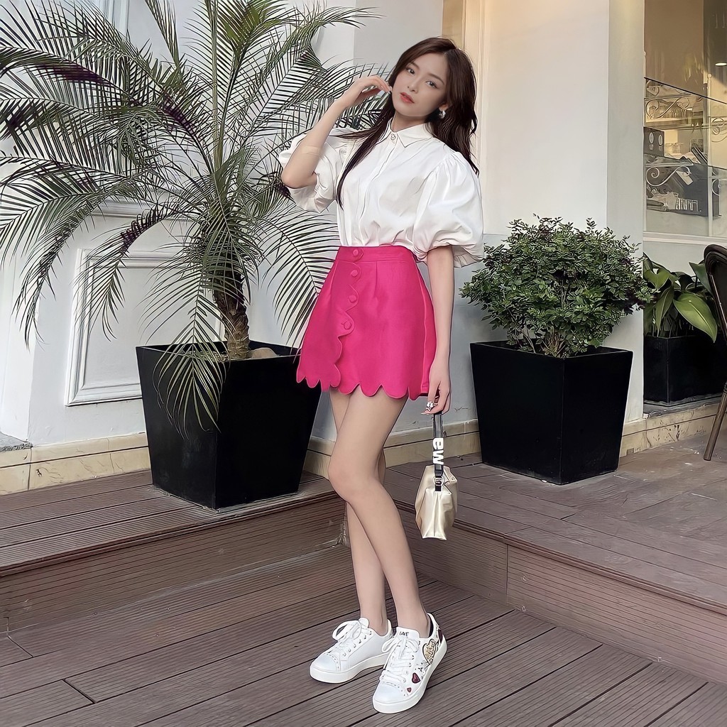 Quần váy tafta cạp cao lượn tafta hồng tingoan TAKE MY HEART SKORT/PK