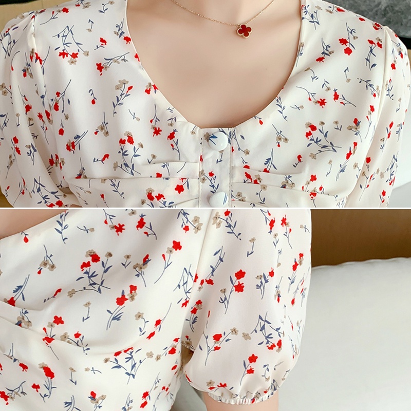 Váy Hoa Chun Eo Tay Phồng Dầm Hoa Nhí Vitage Đầm Dài Tay Ngắn Cổ Vuông In Họa Tiết Hoa Thời Trang Mùa Hè Xinh Xắn Cho Nữ