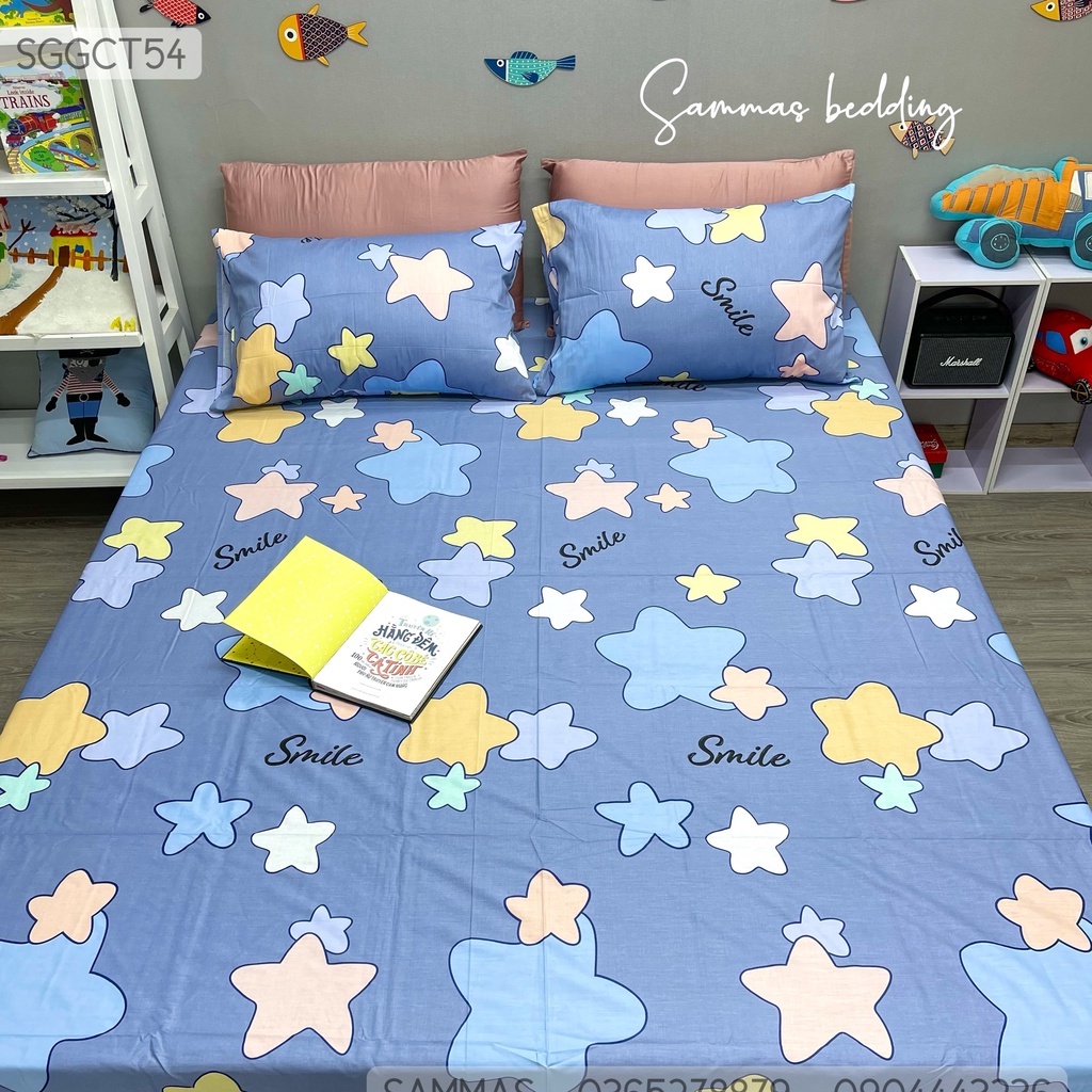Bộ Ga Trải Giường 3 Món Cotton 100%, Drap Giường Kèm Vỏ Gối, Thoáng Mát Cho Bé