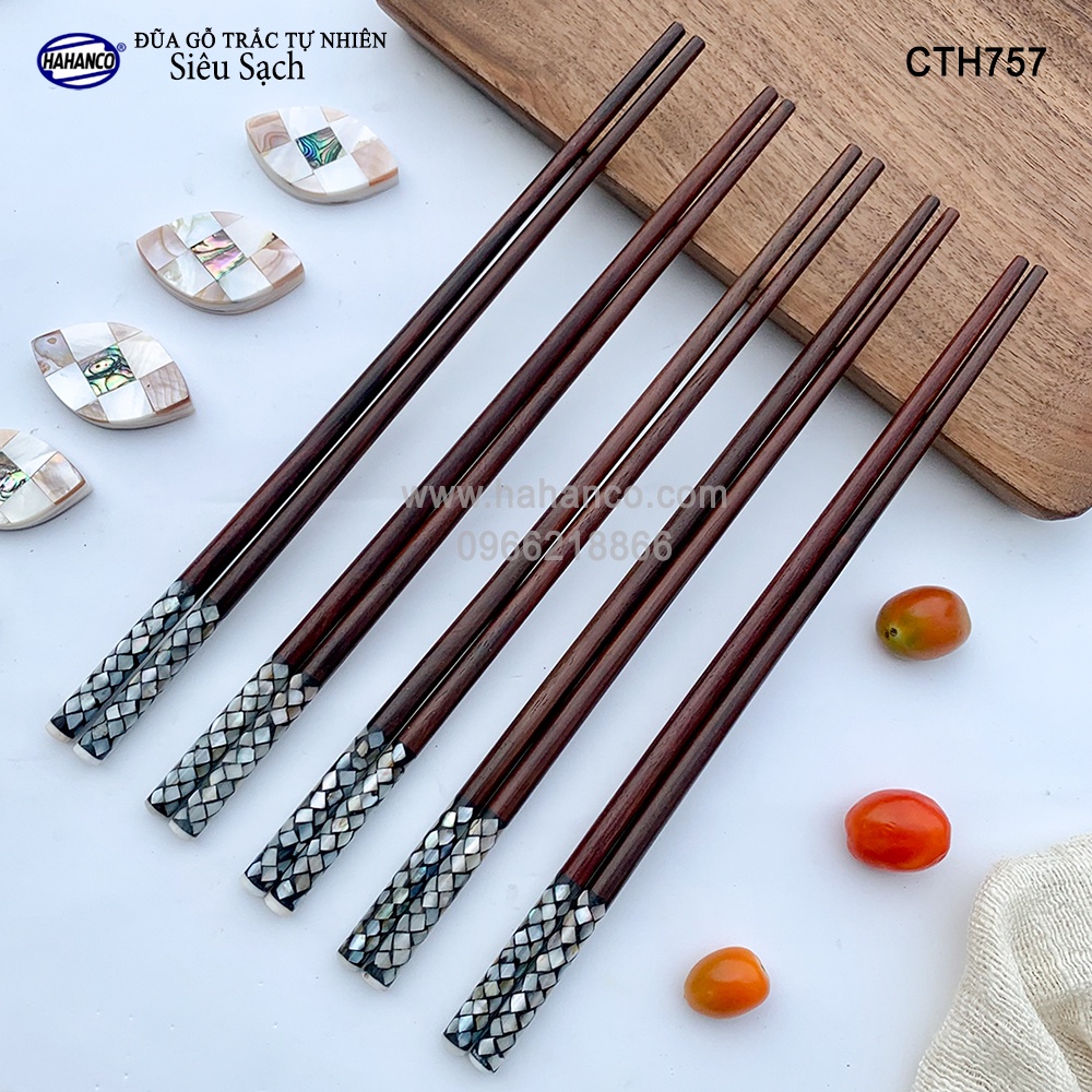 Đũa Gỗ Trắc Đầu Cẩn Xà Cừ Vảy Rồng HAHANCO ( Hộp 10 đôi) Kháng Khuẩn Siêu Sạch- CTH757