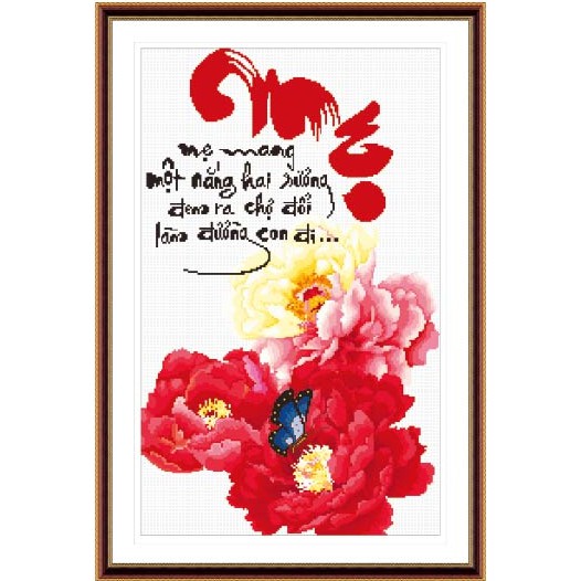 Tranh Thêu Chữ Thập Mẹ Mang Một Nắng Hai Sương, Đem Ra Chợ Đổi Làm Đường Con Đi IST169 (KHÁCH TỰ THÊU) KT:46X69CM