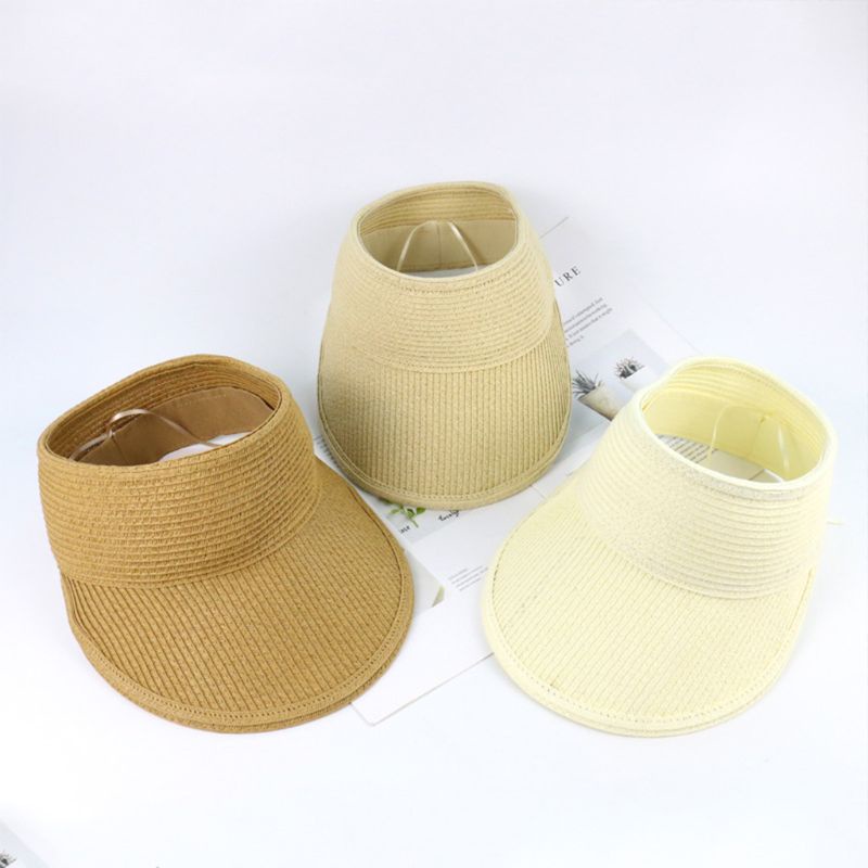 Mũ Rơm Rộng Vành Hở Chóp Màu Sắc Đơn Giản Chống Tia UV Có Thể Điều Chỉnh Thoáng Khí