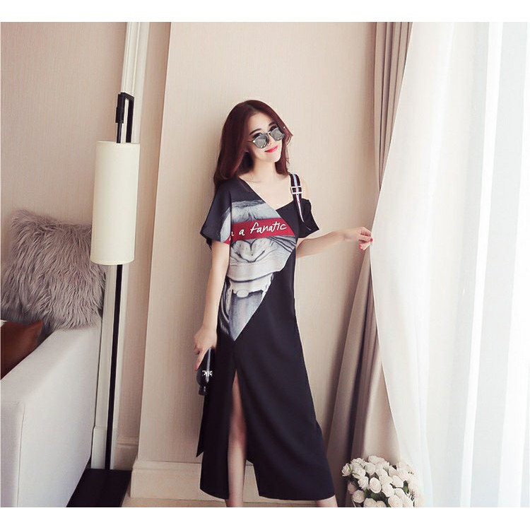 Đầm Midi Cổ Chữ V Tay Ngắn Xẻ Tà Plus Size C0215