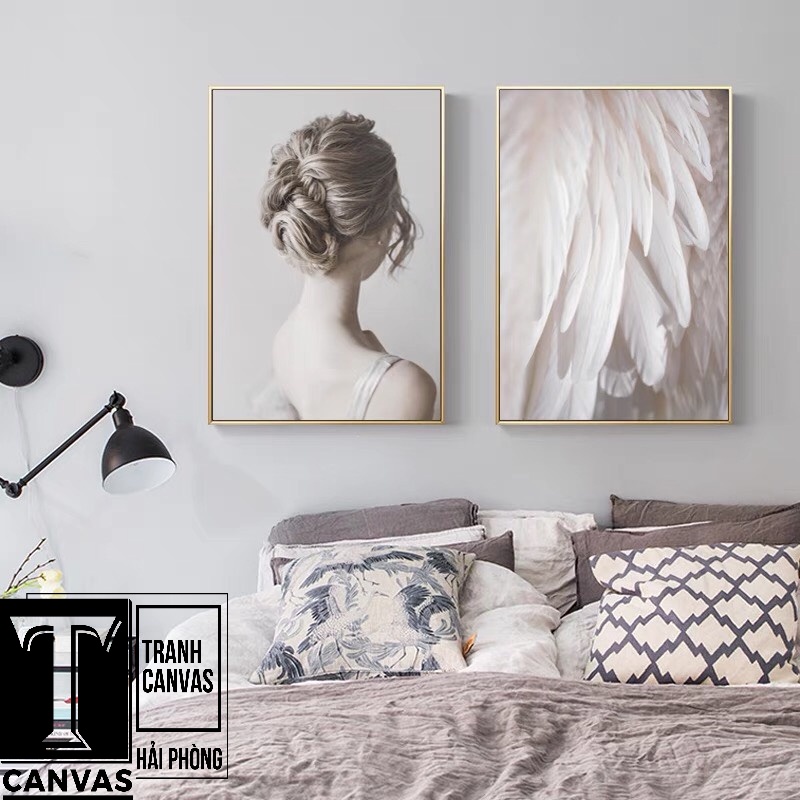 (Giá Xưởng) Tranh Canvas treo tường phòng khách, tranh hiện đại nghệ thuật tông trắng, tranh cô gái T10-12 (không khung)