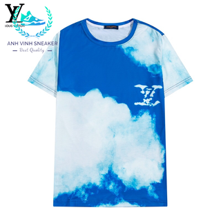 Áo Thun LV Mây Cao Cấp - Áo Phông Nam Nữ LV Mây Xanh Bầu Trời Ngắn Tay Không Cổ Cao Cấp