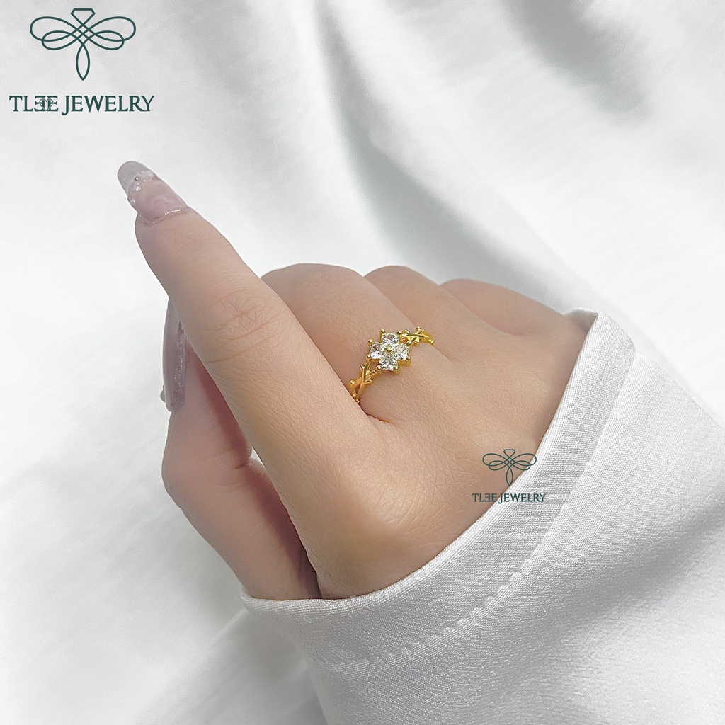 Nhẫn bạc nữ TLEE cỏ bốn lá mạ vàng 14k đính đá cao cấp TleeJewelry A0135