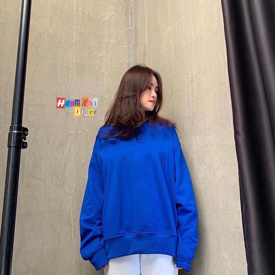 Áo Sweater Trơn Ulzzang Unisex Màu Xanh Dương Coban Chất Nỉ Bông Cao Cấp Dáng Rộng Nam Nữ - MM